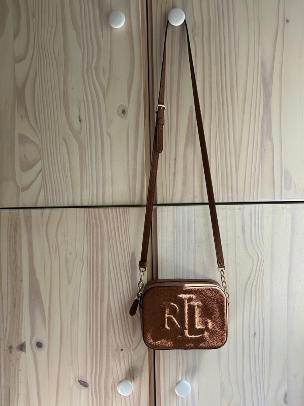 Lauren Ralph Lauren Brown Embossed RL Crossbody Bag